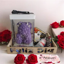 Flores Preservada Oso De Rosas Moradas
