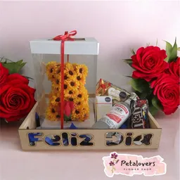 Flores Preservada Oso Girasoles