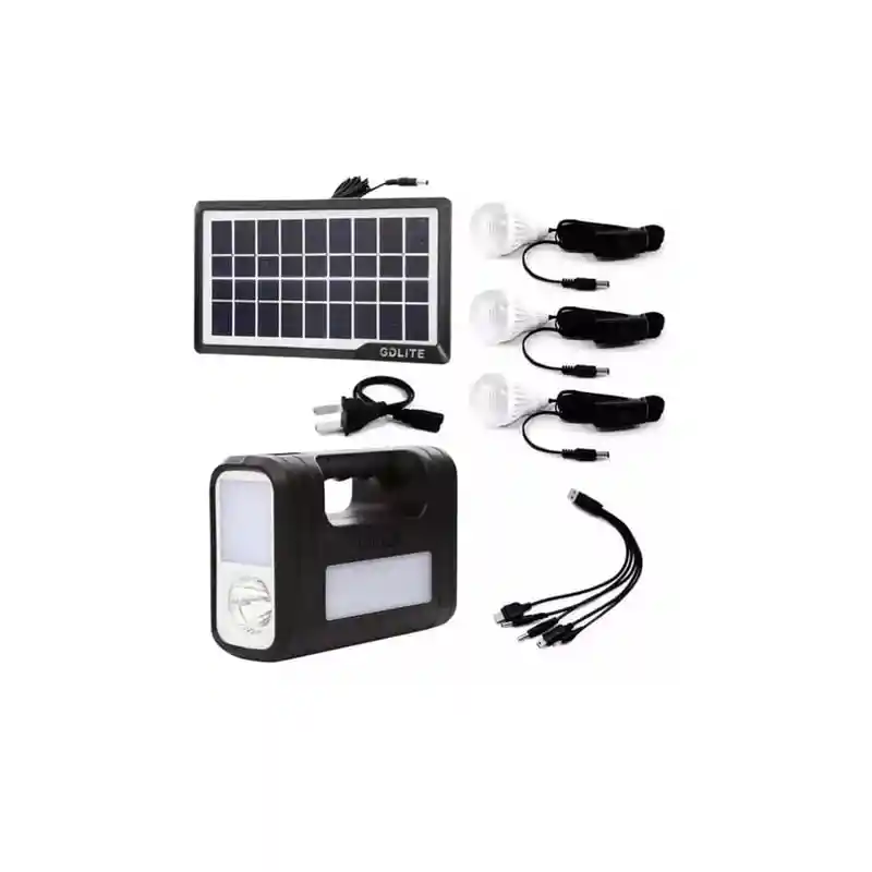 Sistema De Iluminación Portátil, Panel Solar, 3 Bombillos, Linterna, Batería, Cargador