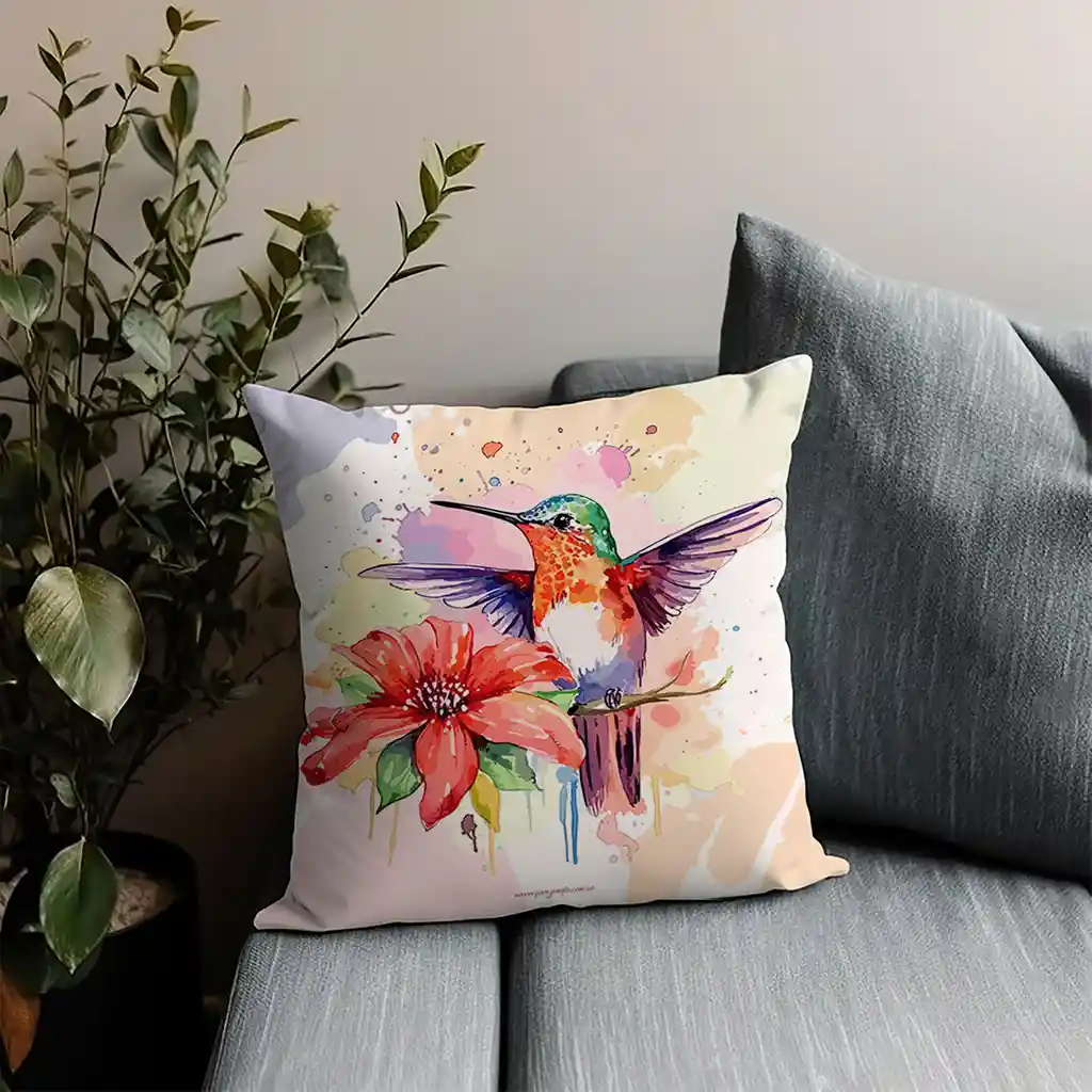 Cojín Colibrí Acuarela