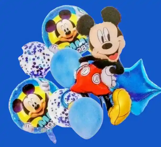 Bouquet X8 Globos Metalizados Y Latex Mickey Mouse