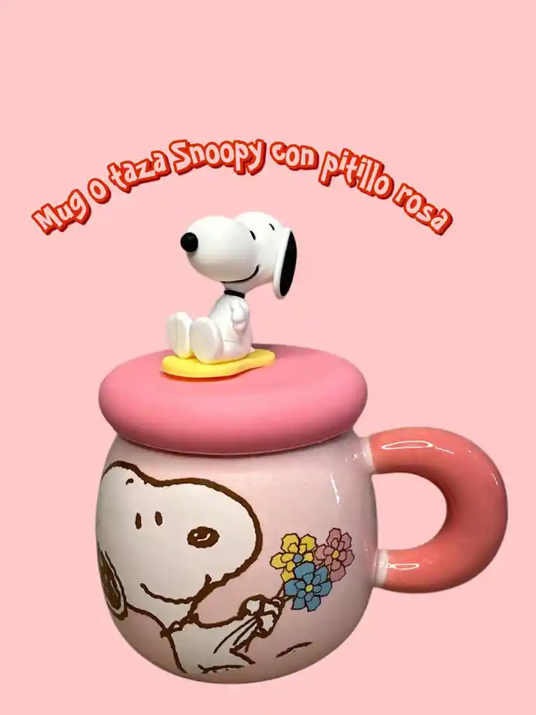 Mug, Taza O Pocillo Snoopy Con Pitillo Rosa
