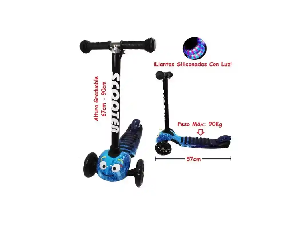 Patineta Monopatin Scooter Niños Gusanito Ruedas Con Luces Ledd