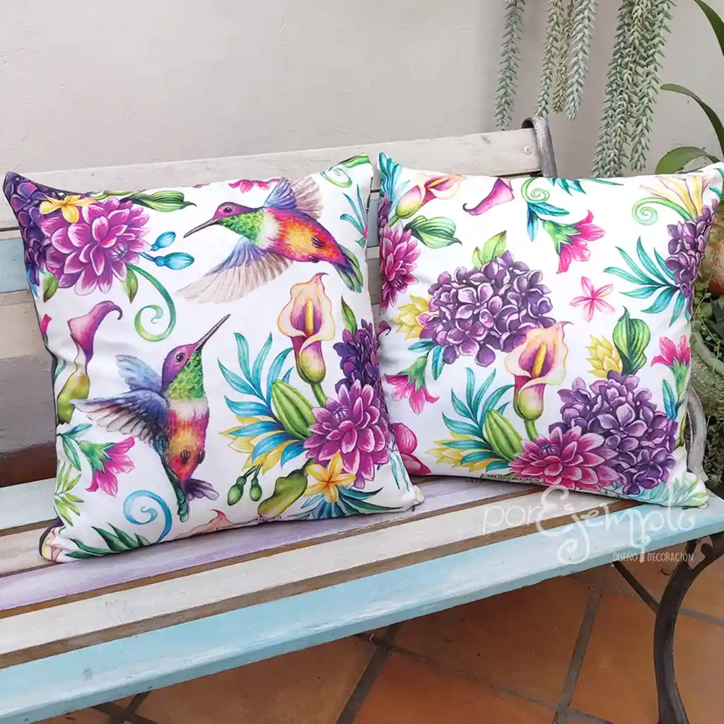 2 Cojines Jardín Colibrí