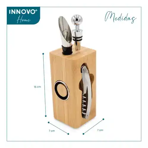Kit Descorchador De Vino Sacacorchos 7 En 1 Metálico Madera Lujo Con Accesorios