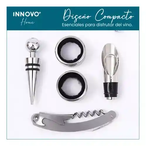 Kit Descorchador De Vino Sacacorchos 7 En 1 Metálico Madera Lujo Con Accesorios