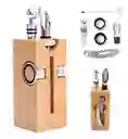 Kit Descorchador De Vino Sacacorchos 7 En 1 Metálico Madera Lujo Con Accesorios