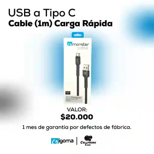 Cable Usb A Tipo C Carga Rápida 1m