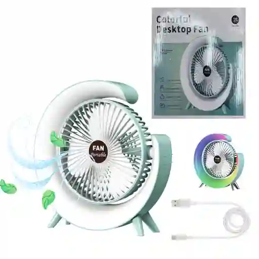 Ventilador Recargable Luz Led Rgb Giratorio 180° 4 Niveles