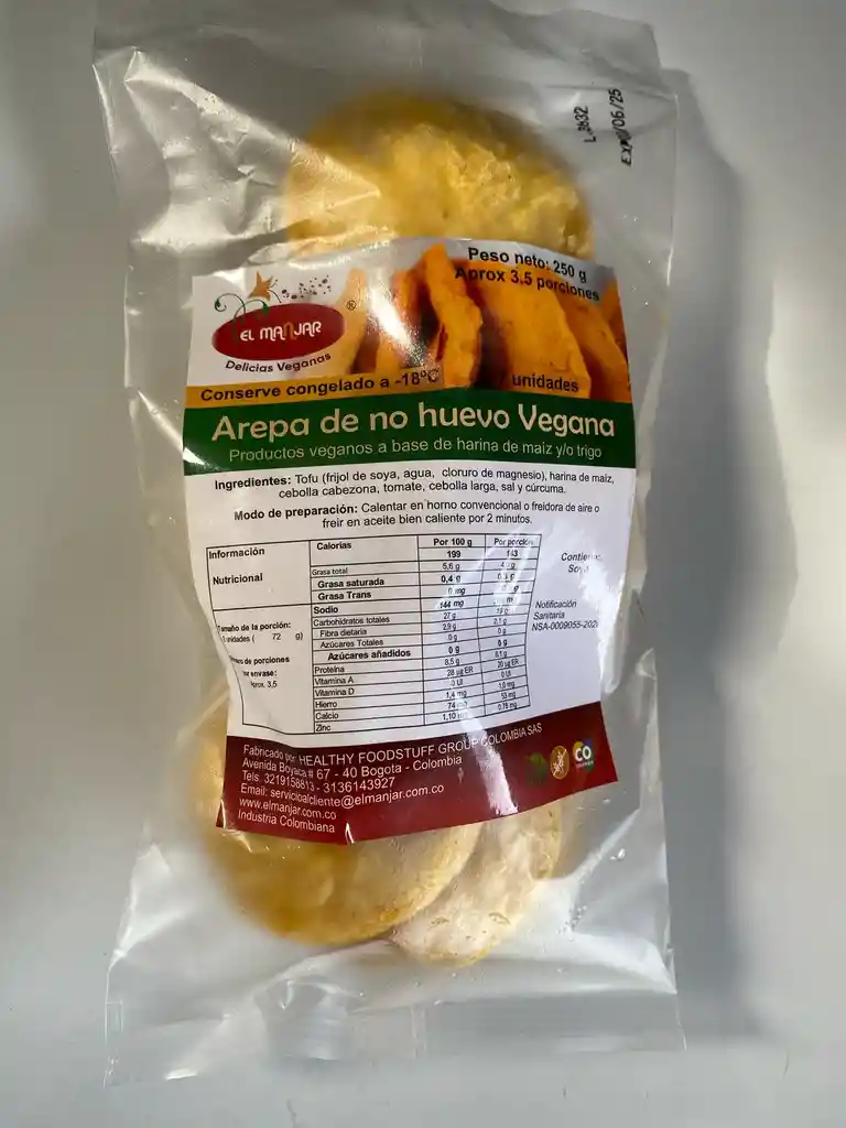 Arepa De No Huevo Vegana El Manjar