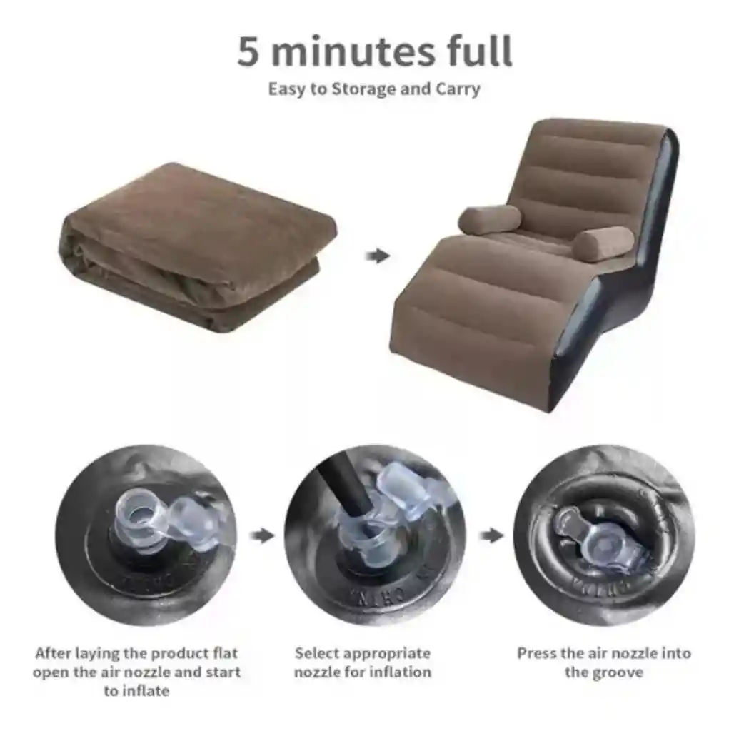 Sillón Sofá Inflable Ergonómico Con Reposa Brazos Portátil