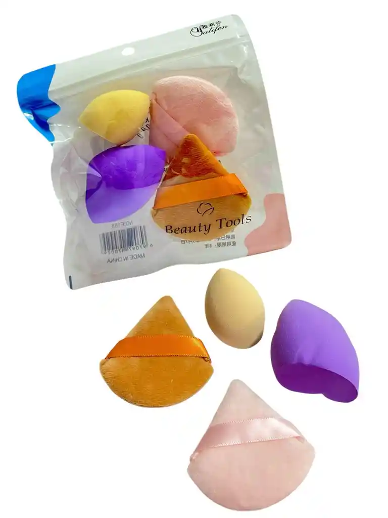 Kit De Borlas Y Beauty Blender X4 Unidades Ref 1666