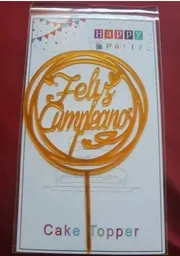 Toper Redondo Feliz Cumpleaños Colores Dorado, Rosado Y Plateado