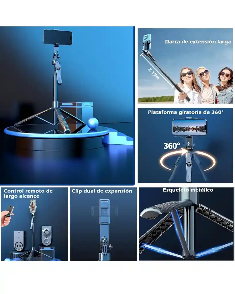 Tripode/selfie/gimba Profesional 215 Cm 3 En 1