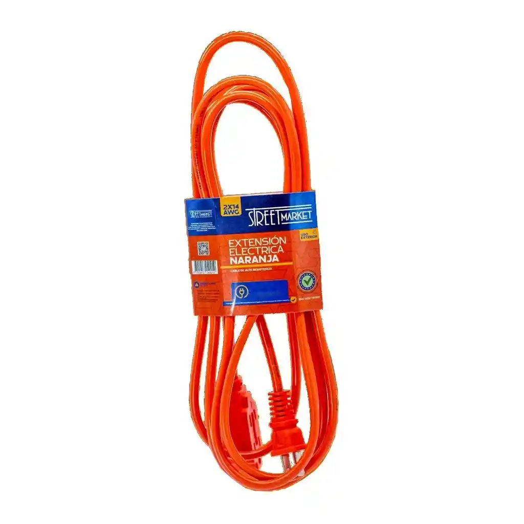 Extension Electrica Naranja 15mt Street Market 2x14 Awg