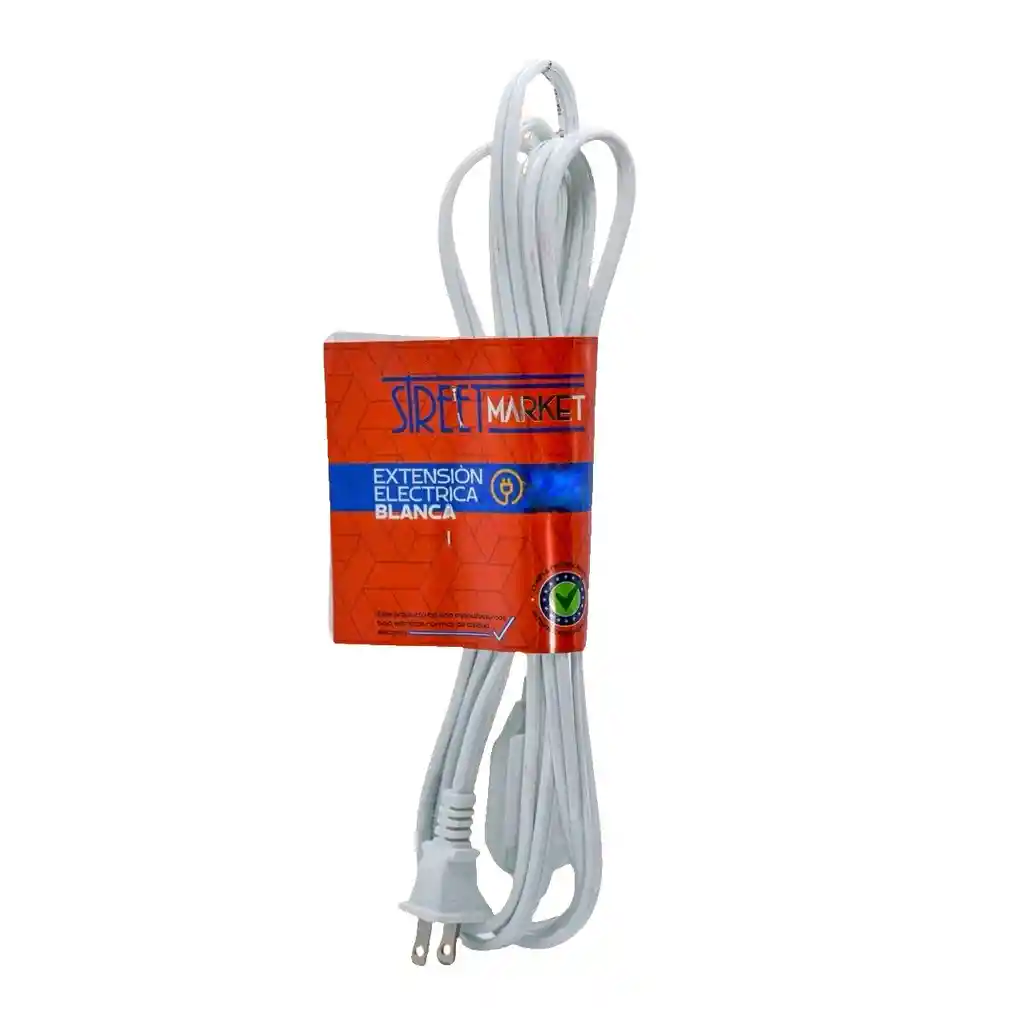 Extension Electrica Blanca 15ft (4.57 Mt) Street Market 14 Awg