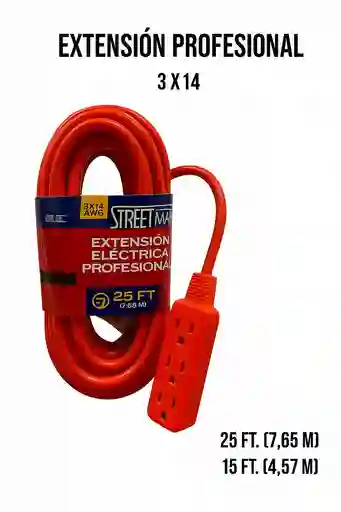 Extension Electrica Street Market 3x14 Awg 3 Salidas 15ft Profesional