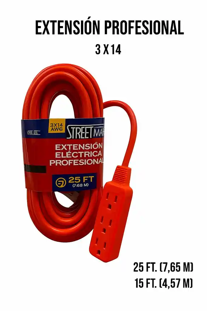 Extension Electrica Street Market 3x14 Awg 3 Salidas 15ft Profesional