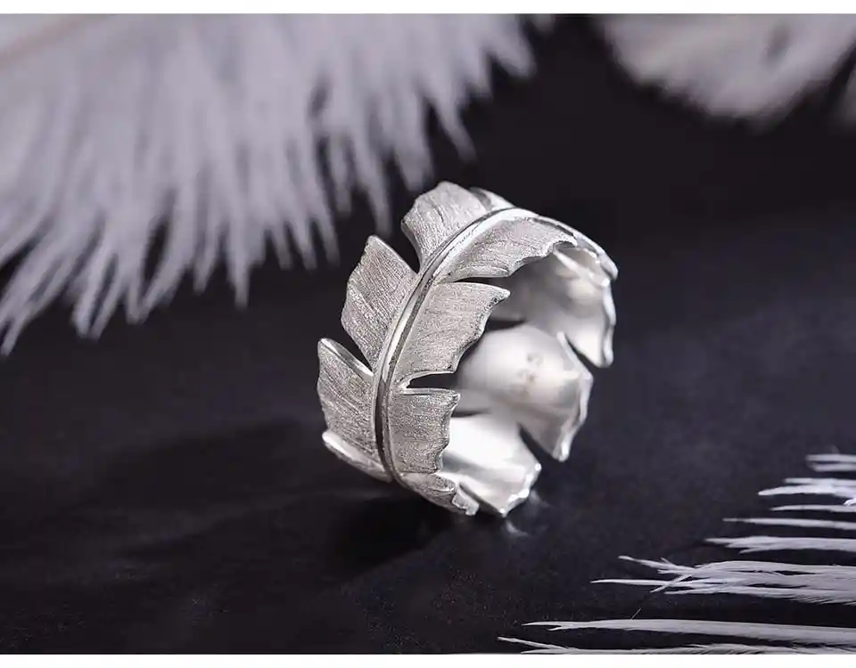Anillo Ajustable En Plata Esterlina 925 Forma De Plumas