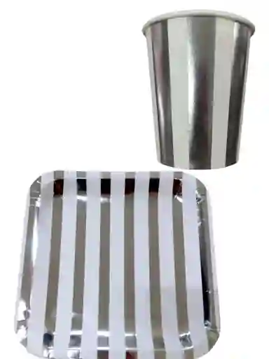 Platos Y Vasos Desechables Para Fiestas Cumpleaños Plateados