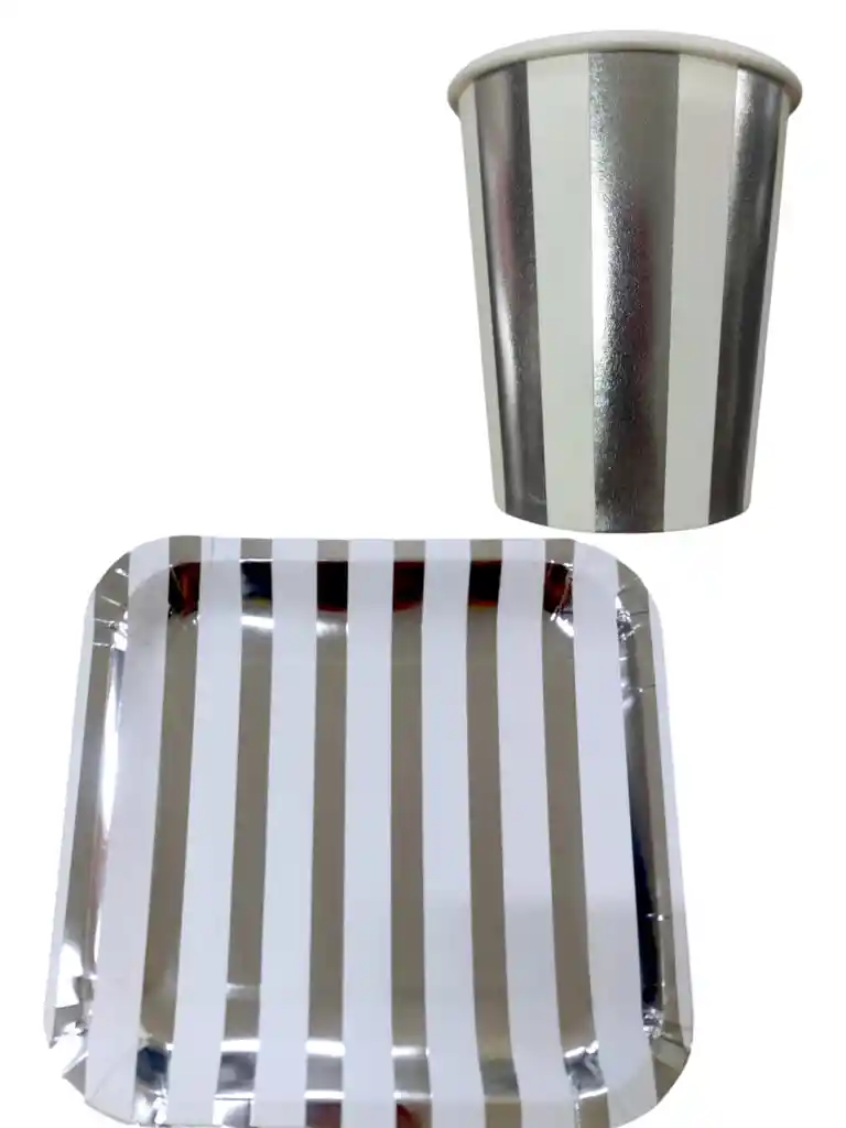 Platos Y Vasos Desechables Para Fiestas Cumpleaños Plateados