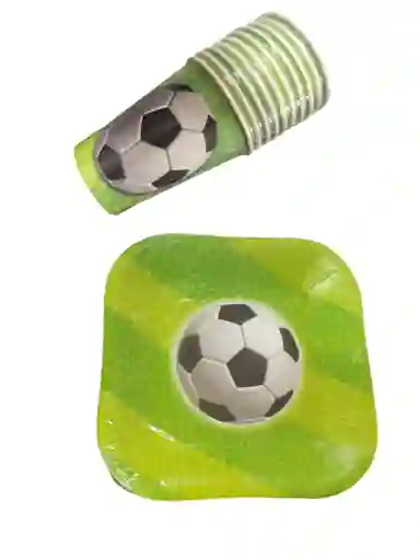 10 Platos Torta + 10 Vasos, Fiesta De Futbol Decoracion Balon