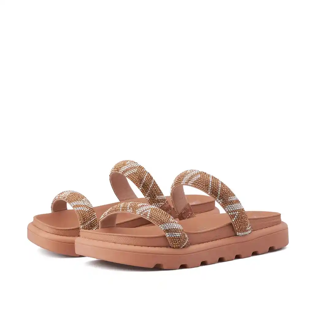 Sandalia Plana Camel Plata Talla 37