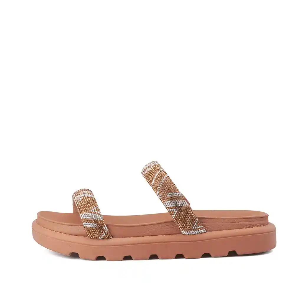 Sandalia Plana Camel Plata Talla 37