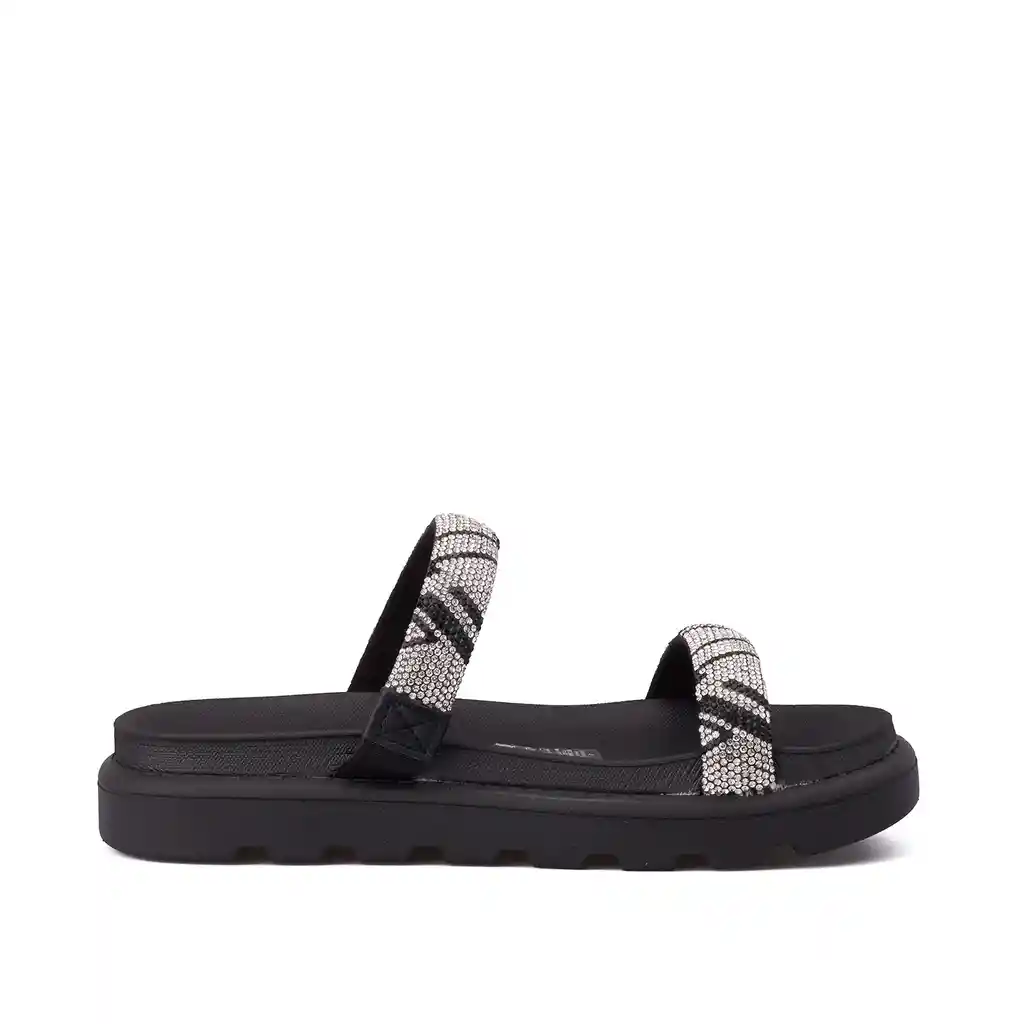 Sandalia Plana Negro Plata Talla 35