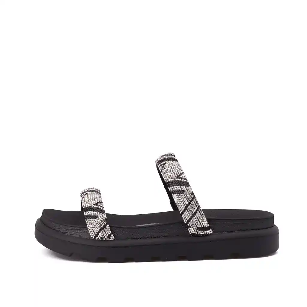 Sandalia Plana Negro Plata Talla 35