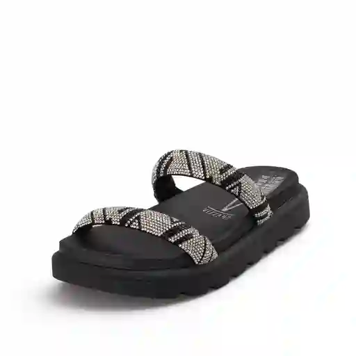 Sandalia Plana Negro Plata Talla 35