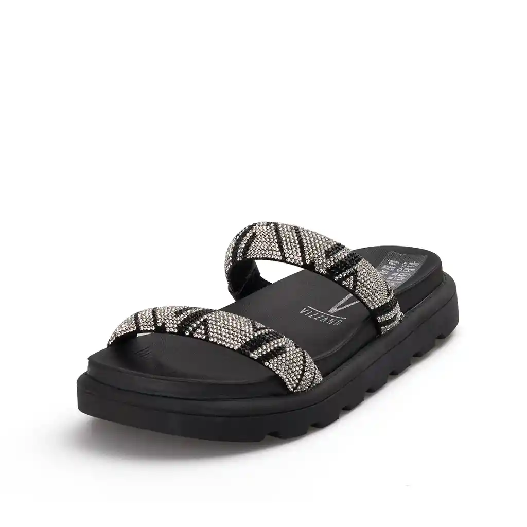 Sandalia Plana Negro Plata Talla 35