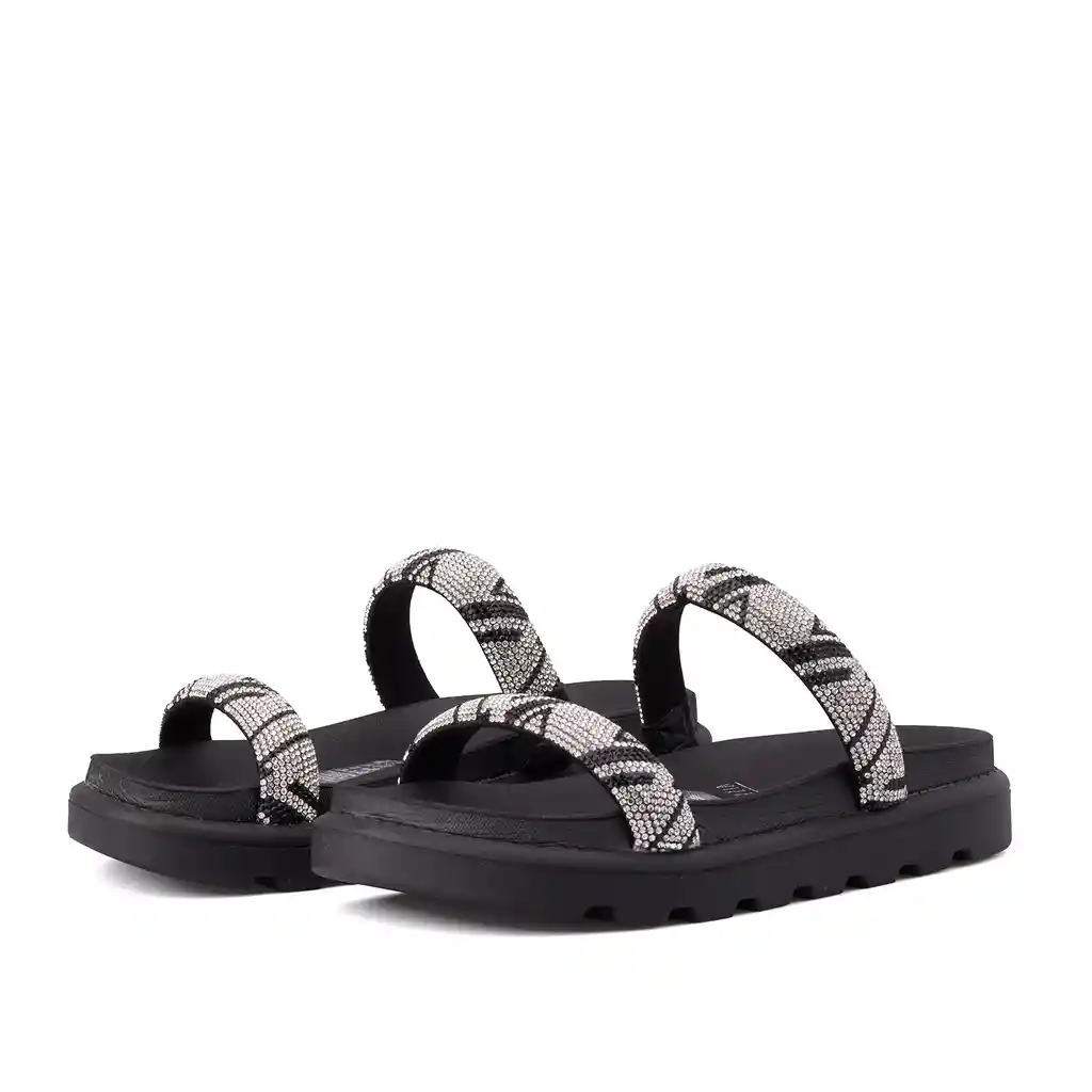 Sandalia Plana Negro Plata Talla 35