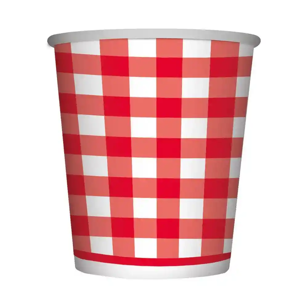 Vasos Y Platos Desechables Picnic Rojos Cuadros Decoracion Fiesta