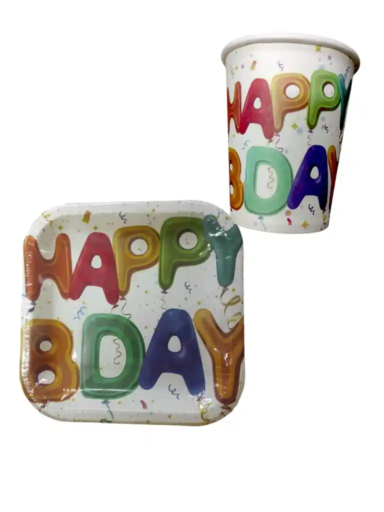10 Platos 10 Vasos Fiesta Happy Bday Cumpleaños Decoracion