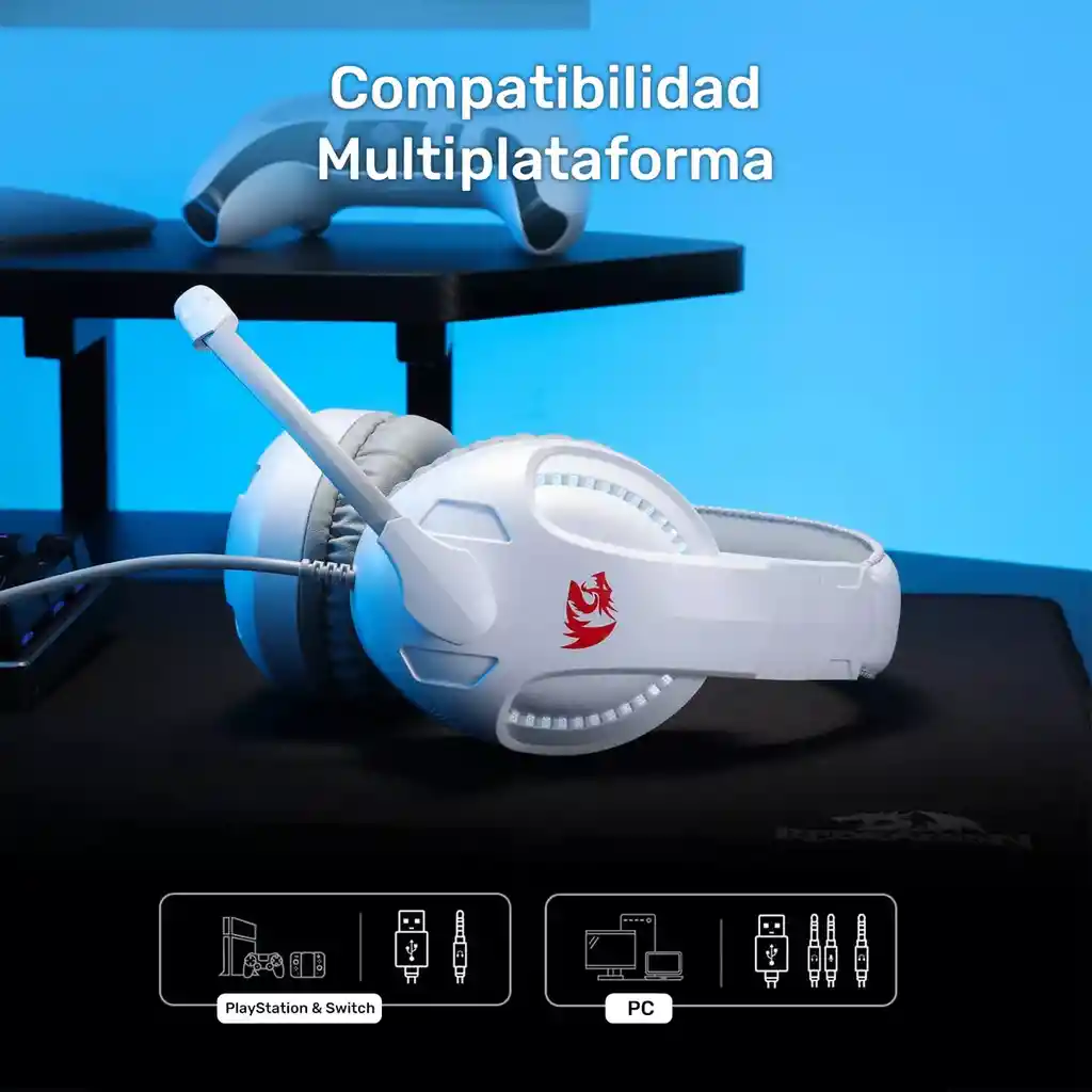 Diadema Con Microfono Gamer Redragon Cronus H211w Rgb 3.5 Mm