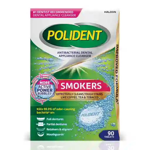 Polident Limpiador Antibacterial Para Fumadores Blanqueador Avanzado 90 Tabletas