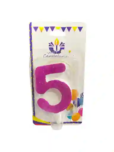 Vela Escarchada Numero 5 Fuscia