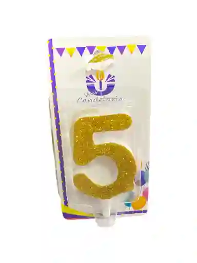 Vela Escarchada Numero 5 Dorada