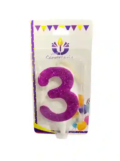 Vela Escarchada Numero 3 Fuscia