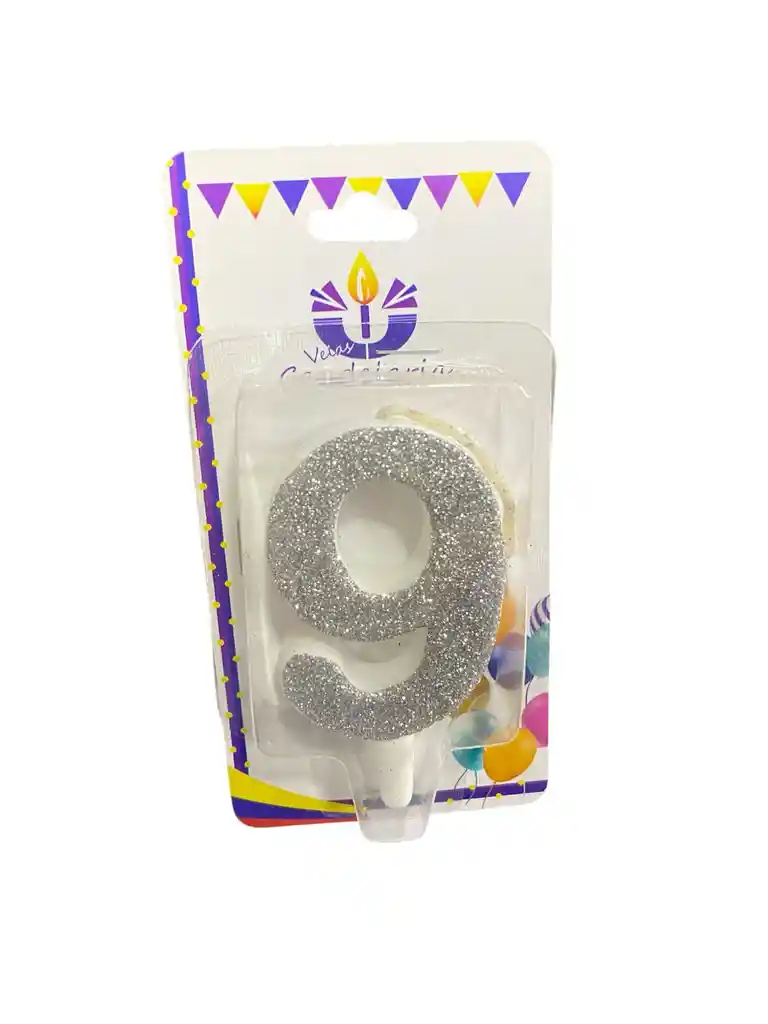 Vela Escarchada Numero 9 Plateada
