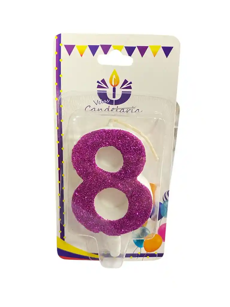 Vela Escarchada Numero 8 Fuscia