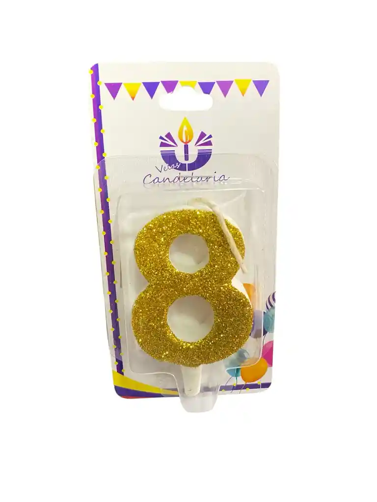 Vela Escarchada Numero 8 Dorada