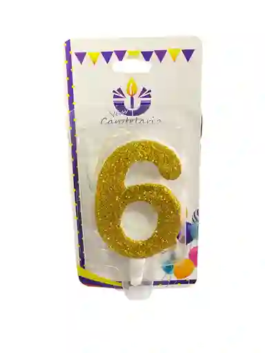 Vela Escarchada Numero 6 Dorada