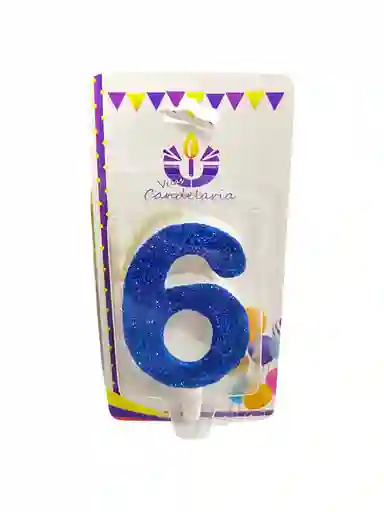 Vela Escarchada Numero 6 Azul