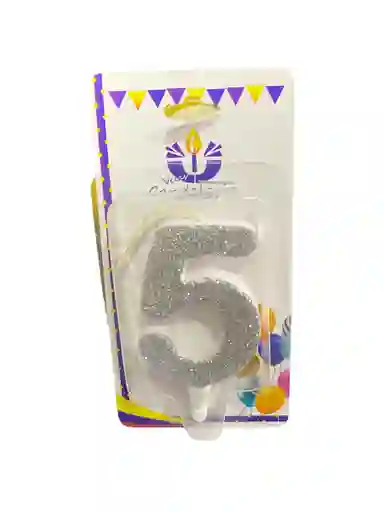 Vela Escarchada Numero 5 Plateada