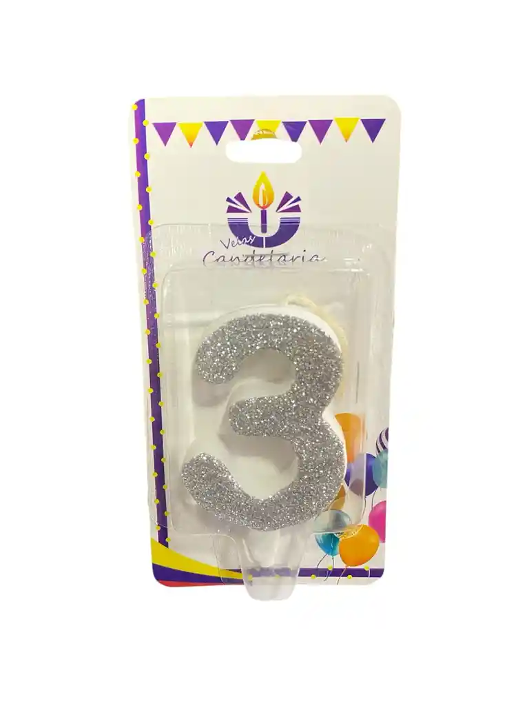 Vela Escarchada Numero 3 Plateada