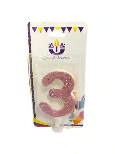 Vela Escarchada Numero 3 Oro Rosa