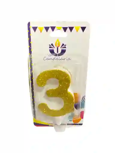 Vela Escarchada Numero 3 Dorada