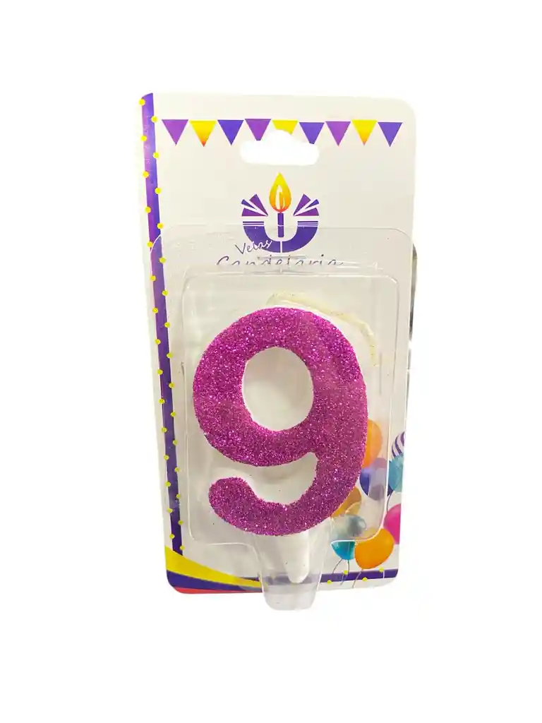 Vela Escarchada Numero 9 Fuscia